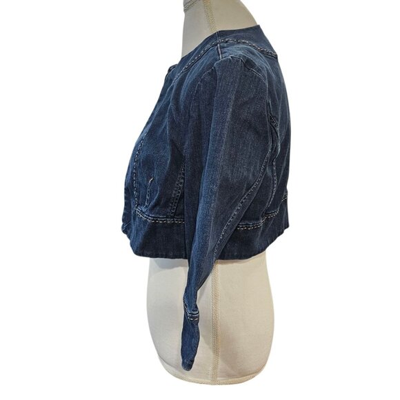 Y2K Womens Blue Jean‎ Cropped Bolero Jean Jacket Sz 8 Stretch Open Front Retro - Picture 3 of 9